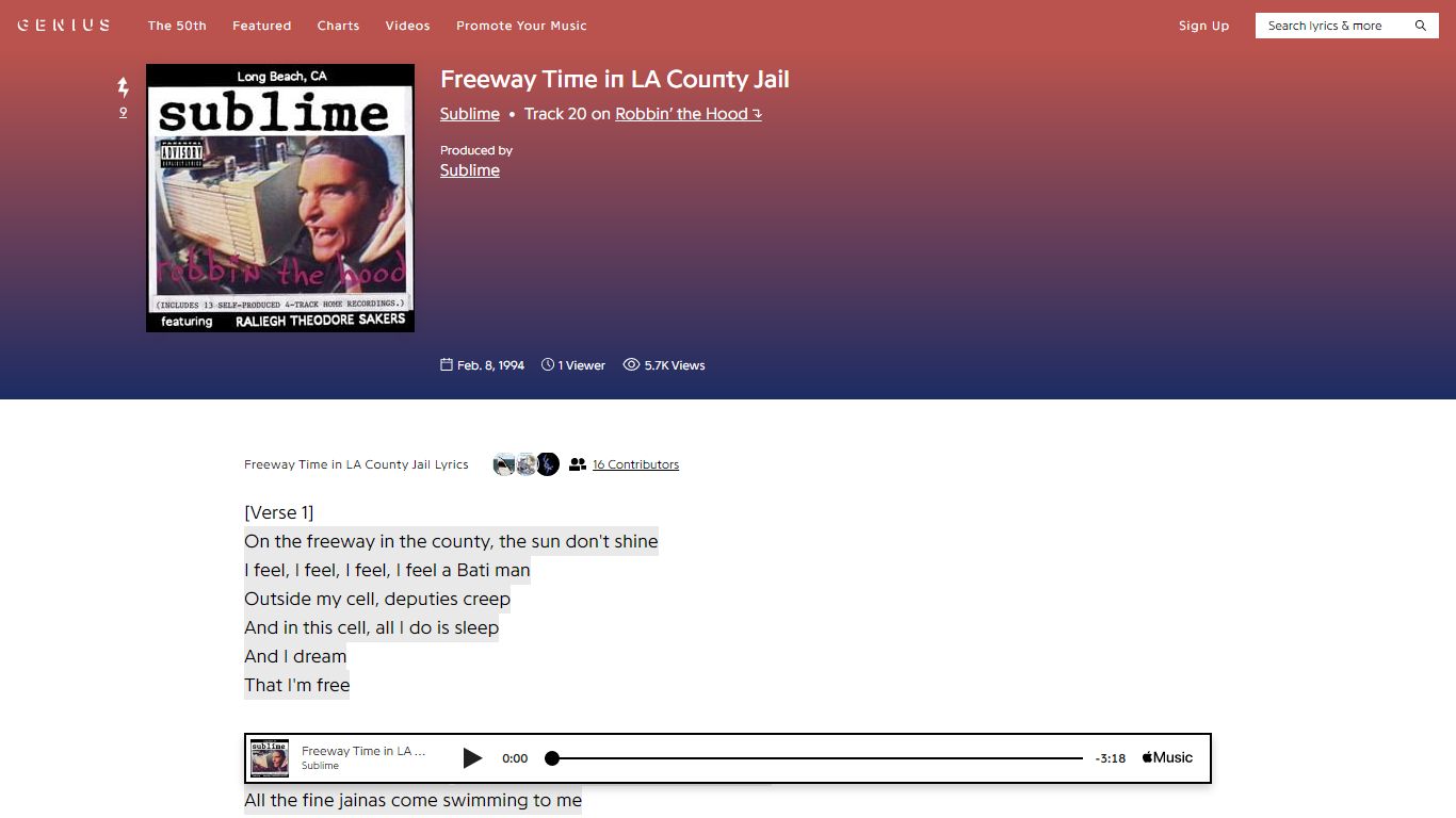 Sublime – Freeway Time in LA County Jail Lyrics | Genius Lyrics