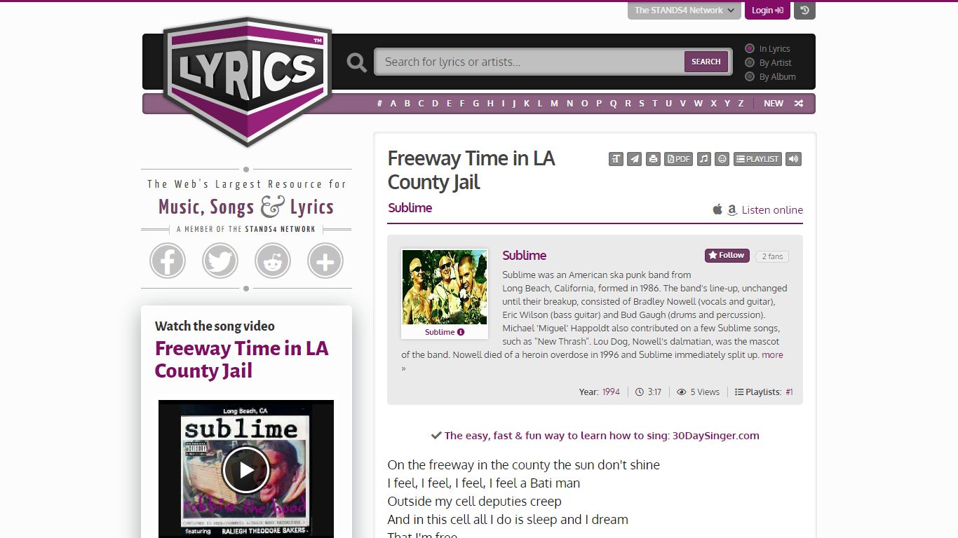 Sublime - Freeway Time in LA County Jail Lyrics | Lyrics.com
